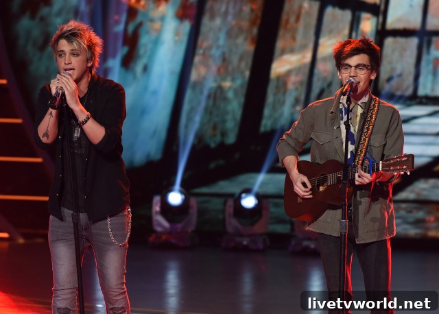 AMERICAN IDOL: Top 6: L-R: Contestants Dalton Rapattoni and MacKenzie Bourg perform on AMERICAN IDOL
