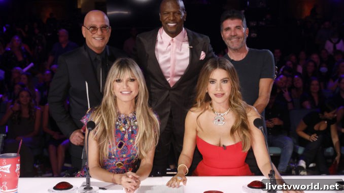 America's Got Talent Howie Mandel, Terry Crews, Simon Cowell, Sofia Vergara, Heidi Klum.