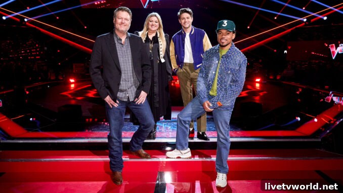 The Voice 23 Knockouts Blake Shelton, Kelly Clarkson, Niall Horan, Chance the Rapper