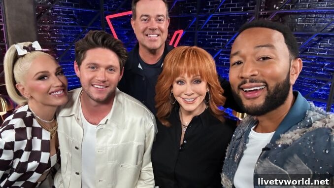 The Voice Season 24 - Gwen Stefani, Niall Horan, Carson Daly, Reba McEntire, John Legend
