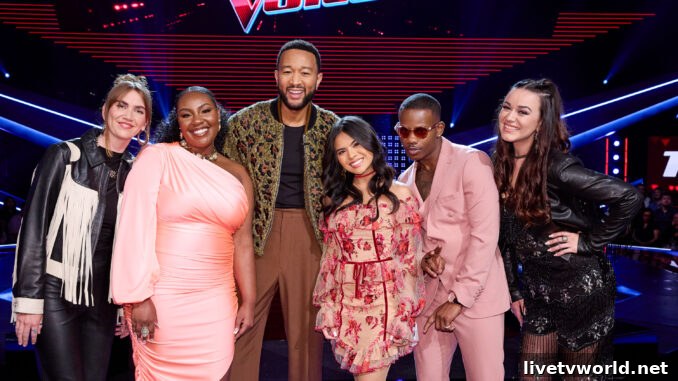 The Voice 24 Playoffs - Taylor Deneen, John Legend, Kaylee Shimizu, Mac Royals, Kristen Brown 