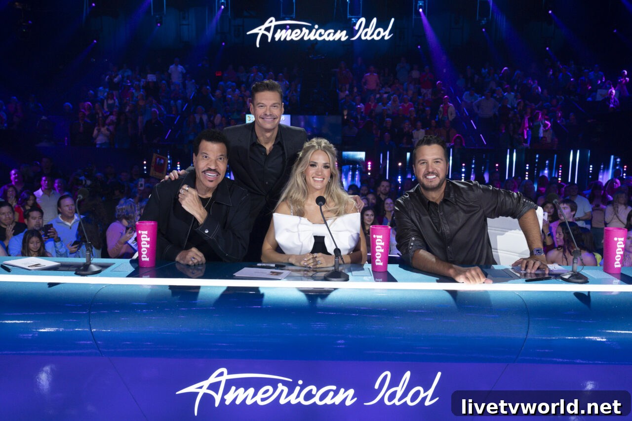 LIONEL RICHIE, RYAN SEACREST, CARRIE UNDERWOOD, LUKE BRYAN - American Idol 2025