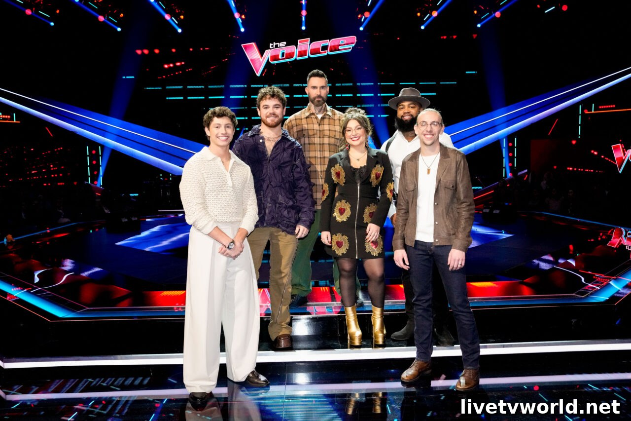 Britton Moore, Conor James, Adam Levine, Lucia Flores-Wiseman, Kolby Cordell, Ethan Eckenroad - The Voice 27 Playoffs